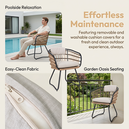 Outdoor Wicker Dining Chairs Set of 2 with Beige Cushions, metal legs on Tampa Home & Garden Store
