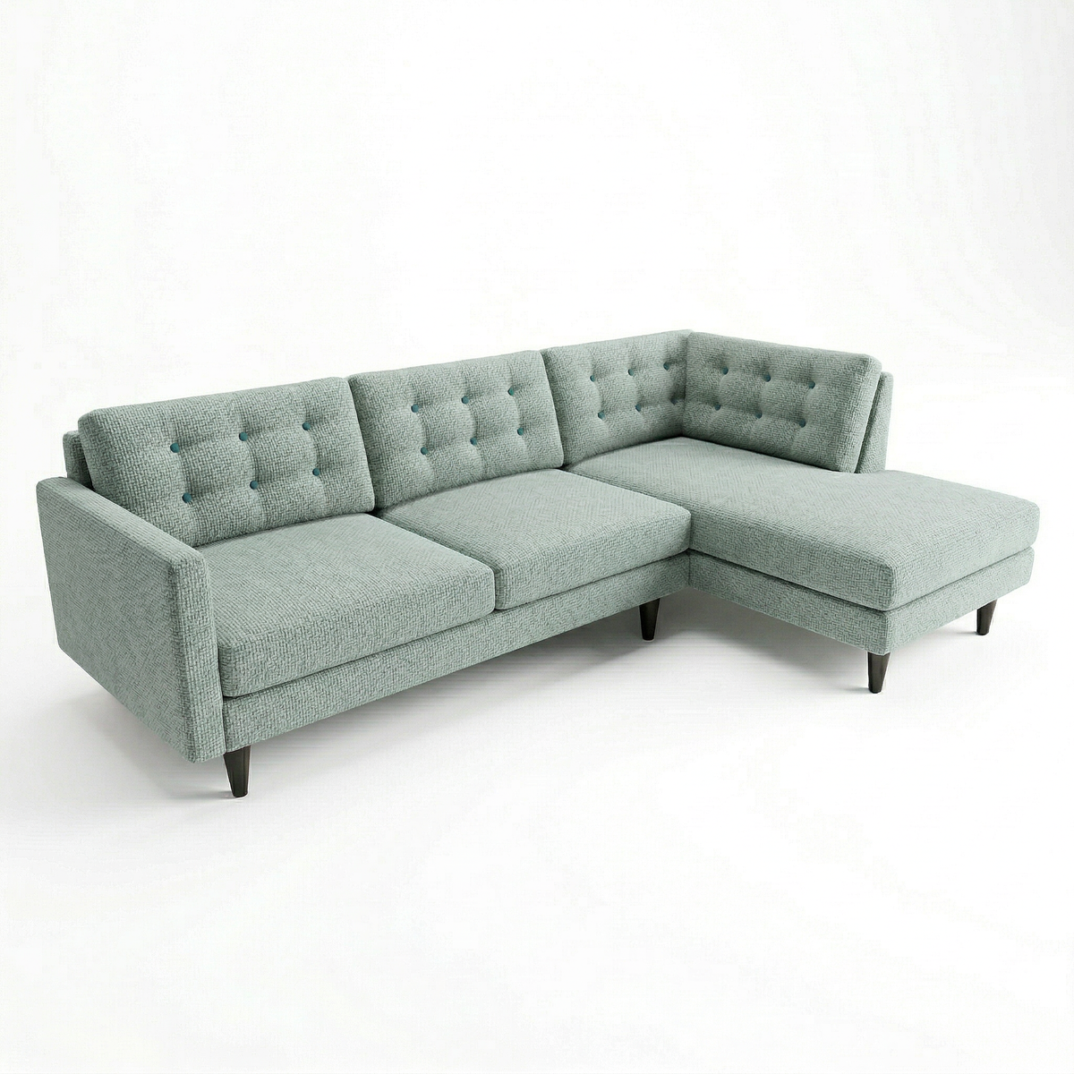 Talmadge Sectional by HouseOfZazla in teal textured fabric with tufted back cushions on Tampa Home & Garden Store