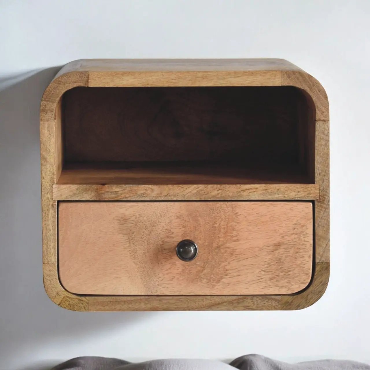 Curved Upper Slot Floating Nightstand with Drawer