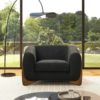 Alpine Sherpa Arm Chair by Unique Piece Furniture, black textured fabric with wooden base on Tampa Home & Garden Store