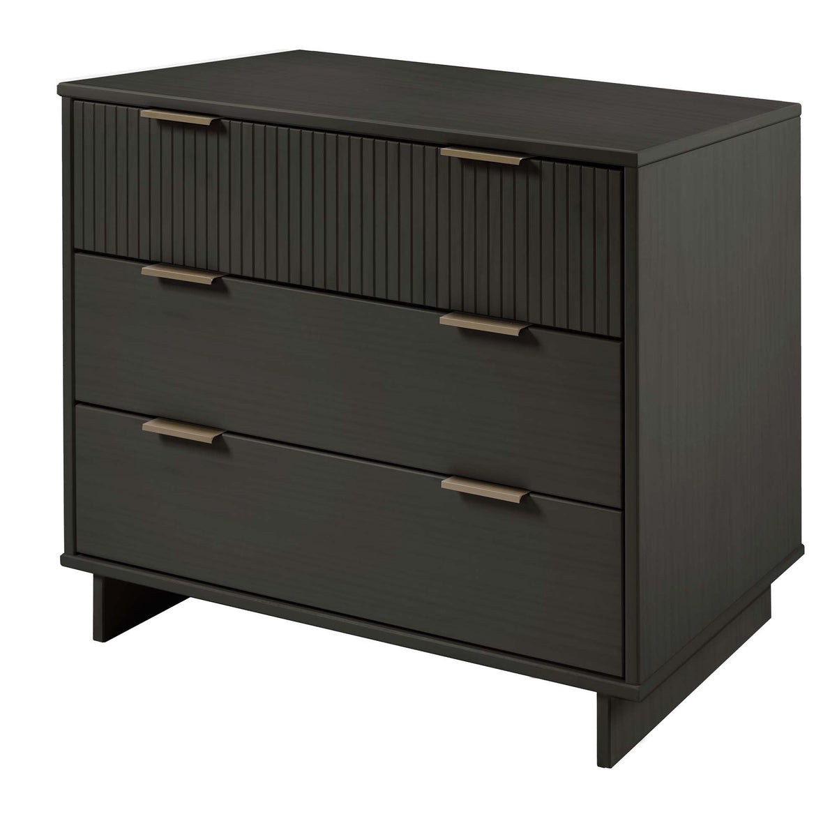HouseOfZazla solid wood 3-drawer dresser with ribbed fronts in dark charcoal finish on Tampa Home & Garden Store