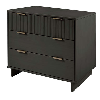 HouseOfZazla solid wood 3-drawer dresser with ribbed fronts in dark charcoal finish on Tampa Home & Garden Store