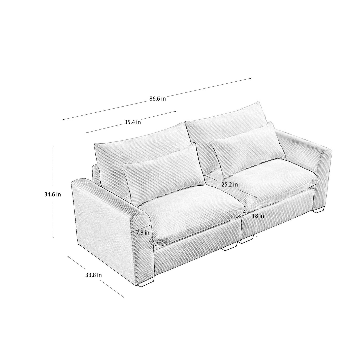 Modern and Soft Two Seater Corduroy Fabric Sofa