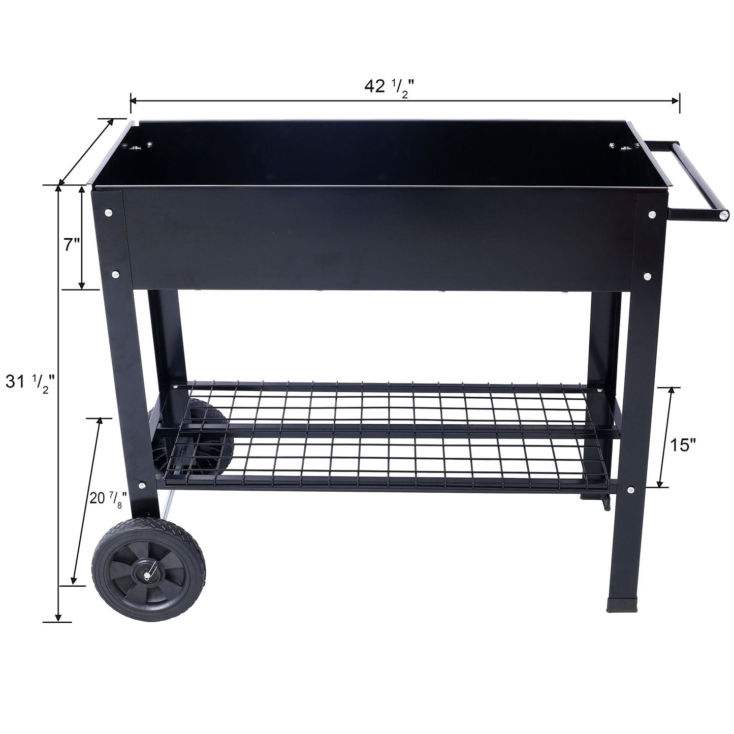 Elevated ergonomic metal planter bed with wheels black powder coated steel HouseOfZazla on Tampa Home & Garden Store