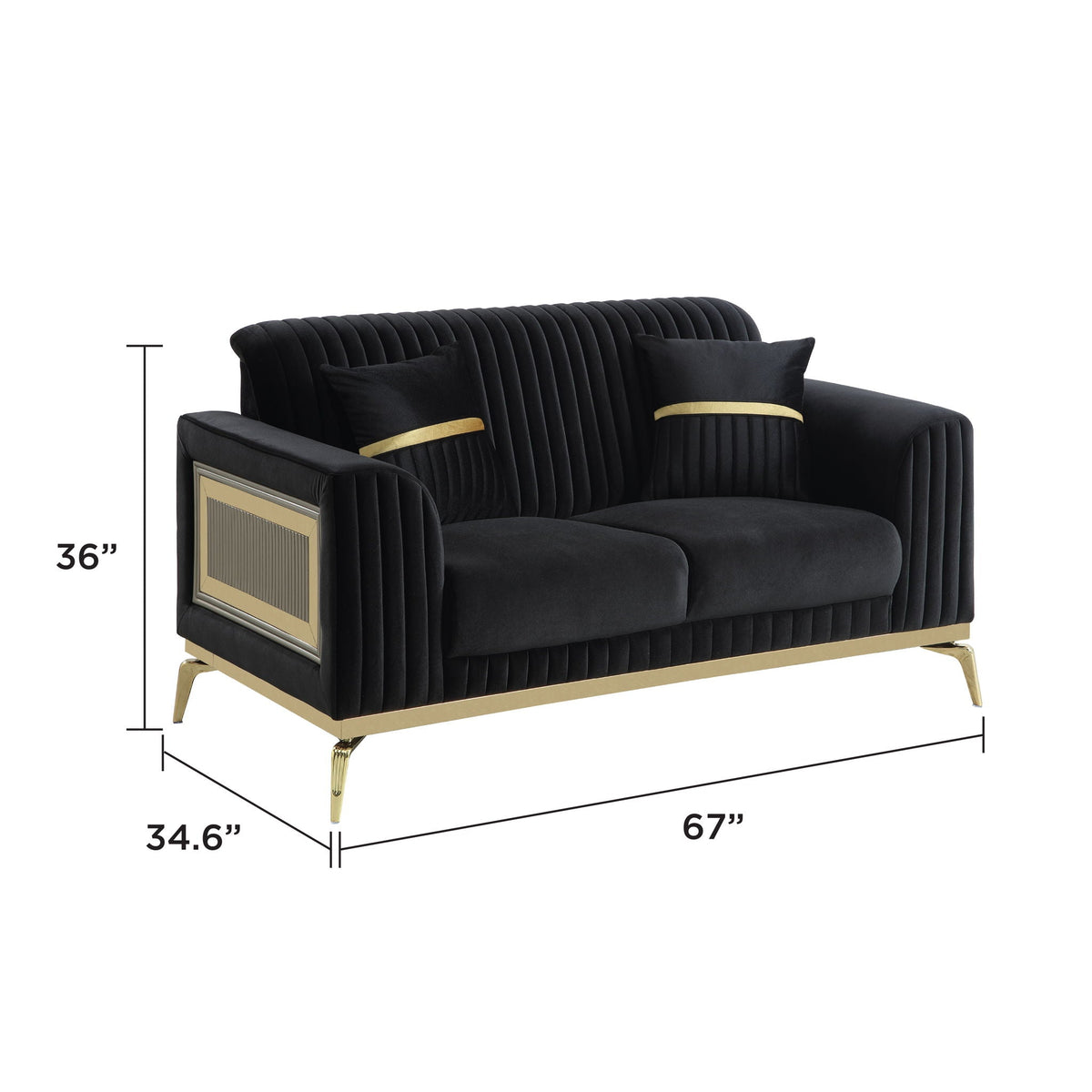 Antigua 2 Piece Living Room Set black velvet with plush cushions and metal accents HouseOfZazla on Tampa Home & Garden Store