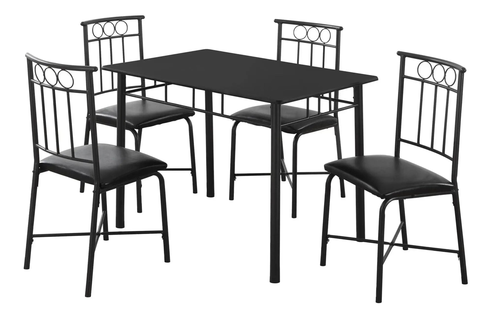 5 Piece Small Rectangular Dining Table Set in black metal with padded seats includes 4 chairs on Tampa Home & Garden Store