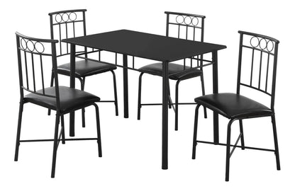 5 Piece Small Rectangular Dining Table Set in black metal with padded seats includes 4 chairs on Tampa Home & Garden Store
