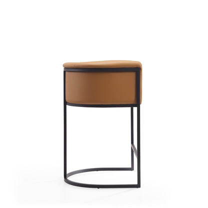 Cosmopolitan Stool with upholstered tan seat and black metal frame, counter height on Tampa Home & Garden Store