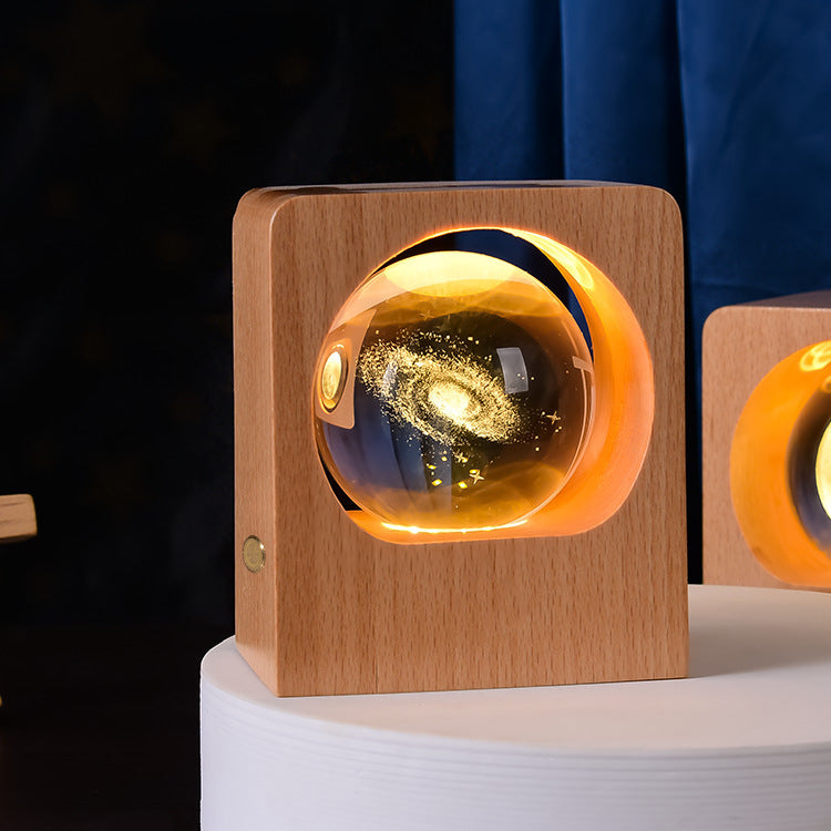 Two beech wood crystal ball night lights in frames, orange LED, 3D elk jellyfish engraving on Tampa Home & Garden Store