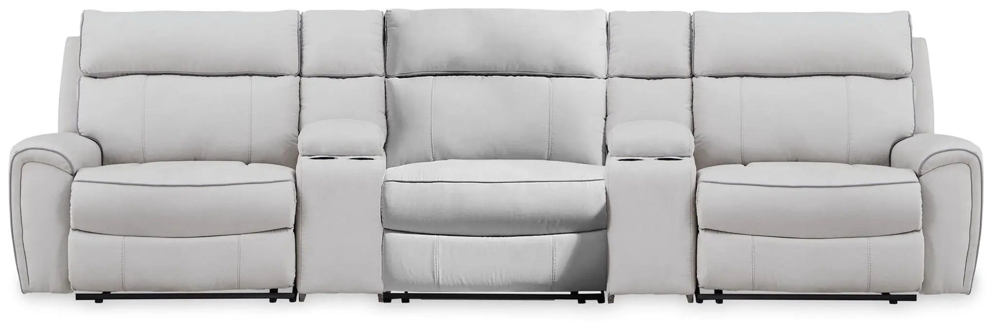 Social Pointe reclining sectional by Unique Piece Furniture in gray fabric with cupholders on Tampa Home & Garden Store