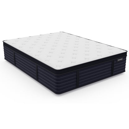 Diamond Hughes Latex Hybrid Mattress Full with white quilted top and navy sides on Tampa Home & Garden Store