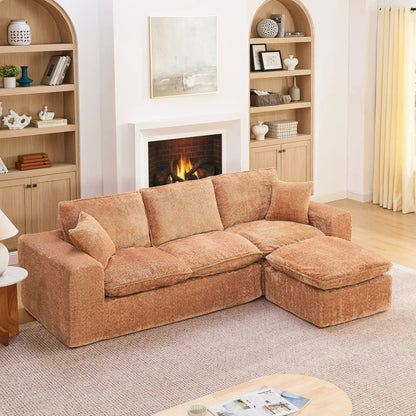 Sectional sofa with moveable ottoman in tan textured fabric, 3-piece living room set on Tampa Home & Garden Store