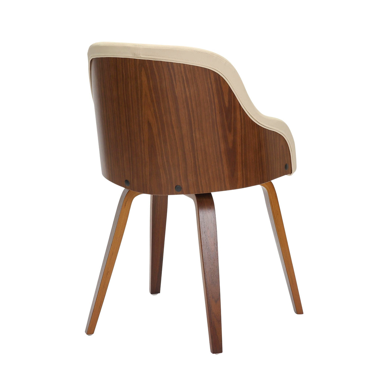 Mid Century Modern dining arm chair with beige upholstered seat and dark wood veneer back on Tampa Home & Garden Store