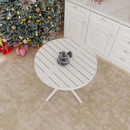 White modern round outdoor dining table with a slatted top, waterproof and UV resistant on Tampa Home & Garden Store