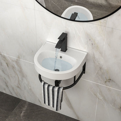 Wall-mounted bathroom vanity sink with black faucet and towel bar, white basin by HouseOfZazla on Tampa Home & Garden Store