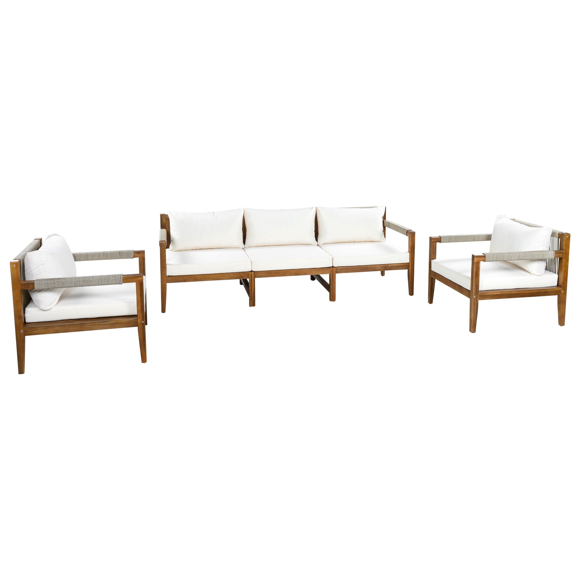 3 Piece Outdoor Sectional Sofa Set, white cushions, wood frame by HouseOfZazla on Tampa Home & Garden Store