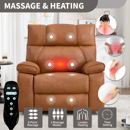 Orange Faux Leather Power Lift Massage Recliner