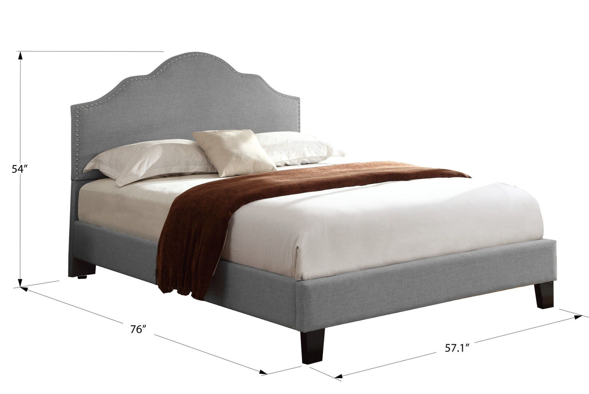 Kopa Fabric Upholstered Bed grey headboard with nailhead trim by HouseOfZazla on Tampa Home & Garden Store