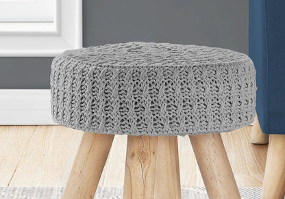 Ottoman pouf round with natural wood legs in gray knitted rope by Unique Piece Furniture on Tampa Home & Garden Store