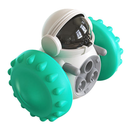 Cat and dog interactive balance car toy with white body and turquoise spiked wheels on Tampa Home & Garden Store