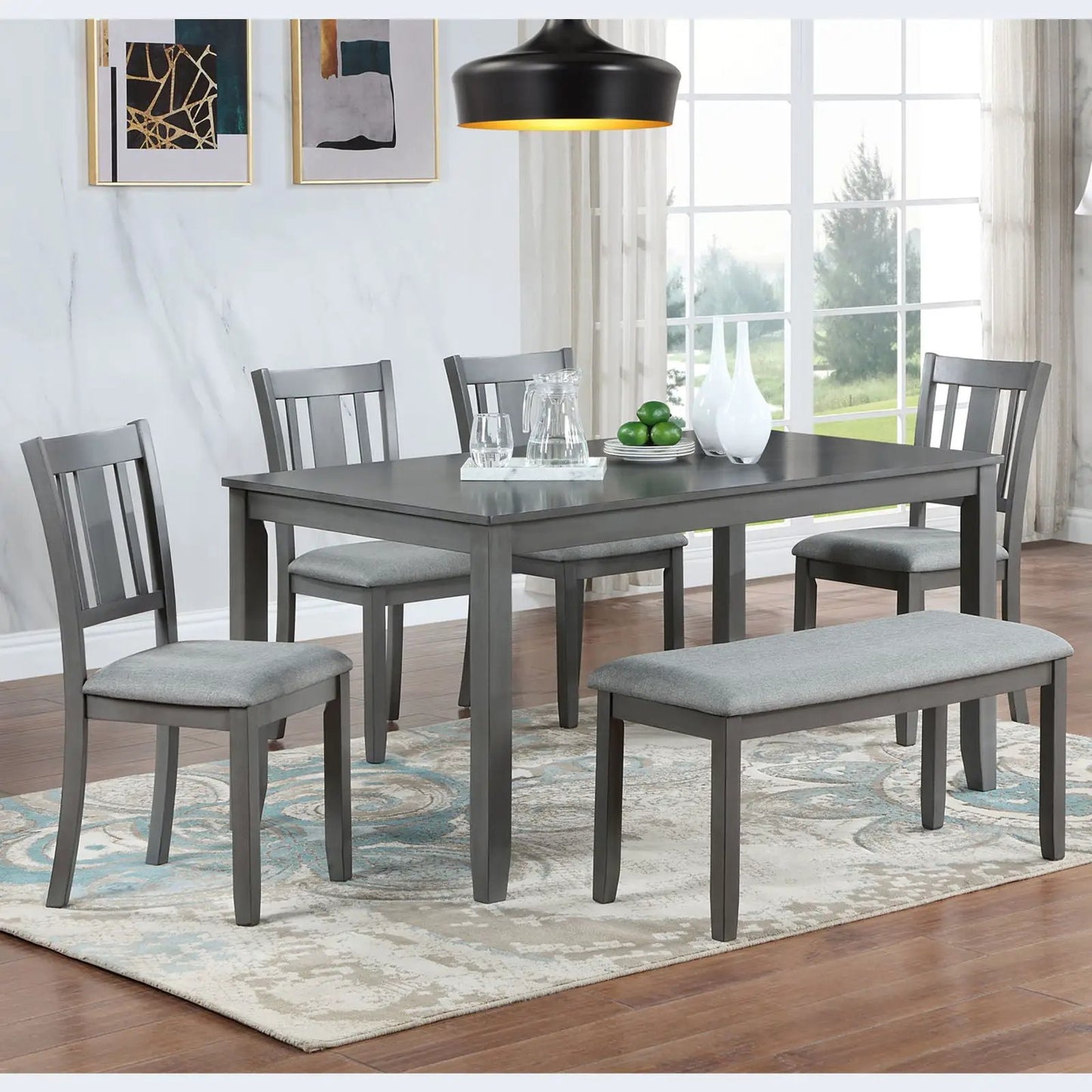 Rectangular dining table 6-piece set with upholstered gray chairs Unique Piece Furniture on Tampa Home & Garden Store