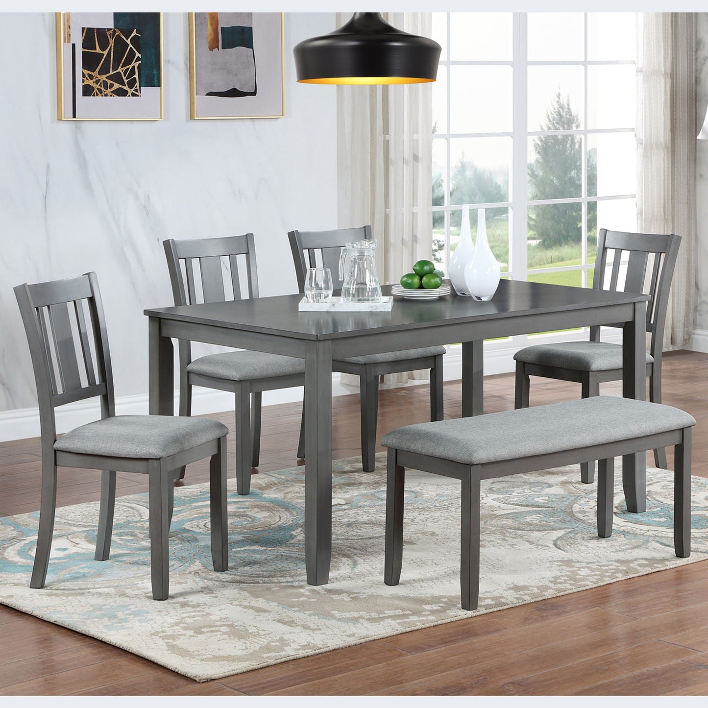 Wooden Dining Table With Four Chairs And Bench