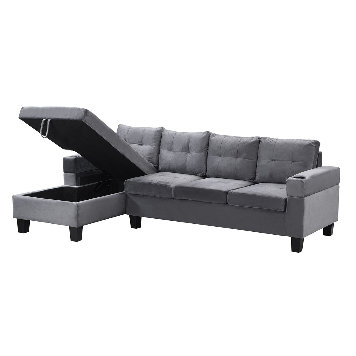 Modern Sectional Sofa Set with L-shaped Chaise and Storage in gray velvet by HouseOfZazla on Tampa Home & Garden Store