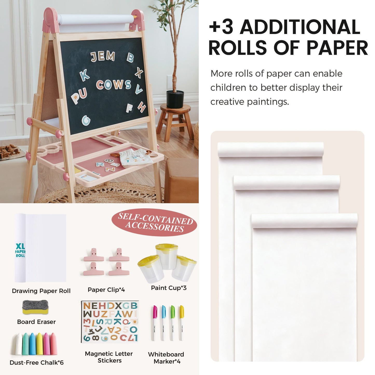 Tiny Land Pink Magnitales Kids Easel with paper roll and chalkboard by Tiny Land INC on Tampa Home & Garden Store