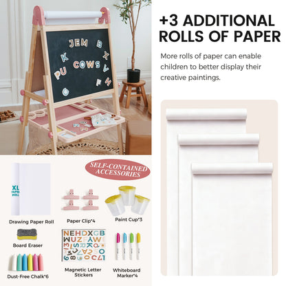 Tiny Land Pink Magnitales Kids Easel with paper roll and chalkboard by Tiny Land INC on Tampa Home & Garden Store