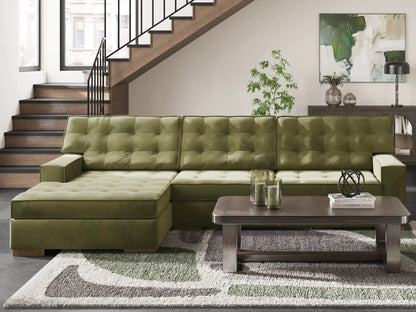 Caspian-Town sectional sofa in olive green tufted leather in a modern living room on Tampa Home & Garden Store