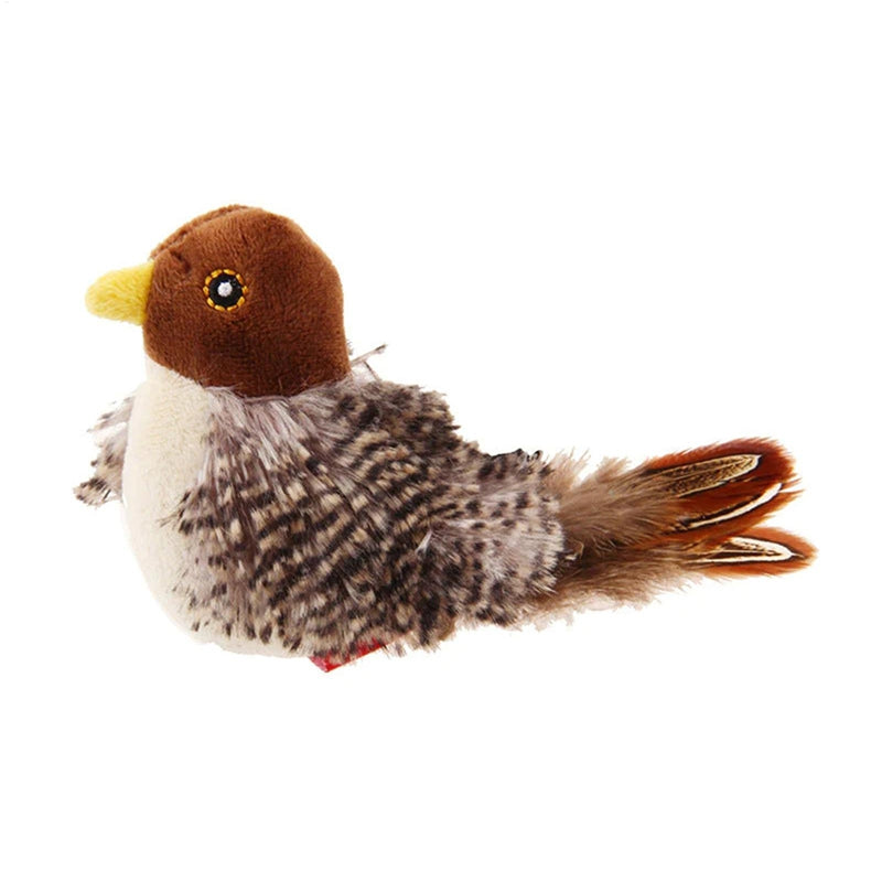 Interactive cat toy plush bird with feather, brown head, gray speckled body, tail by Sell My Stuff on Tampa Home & Garden Store