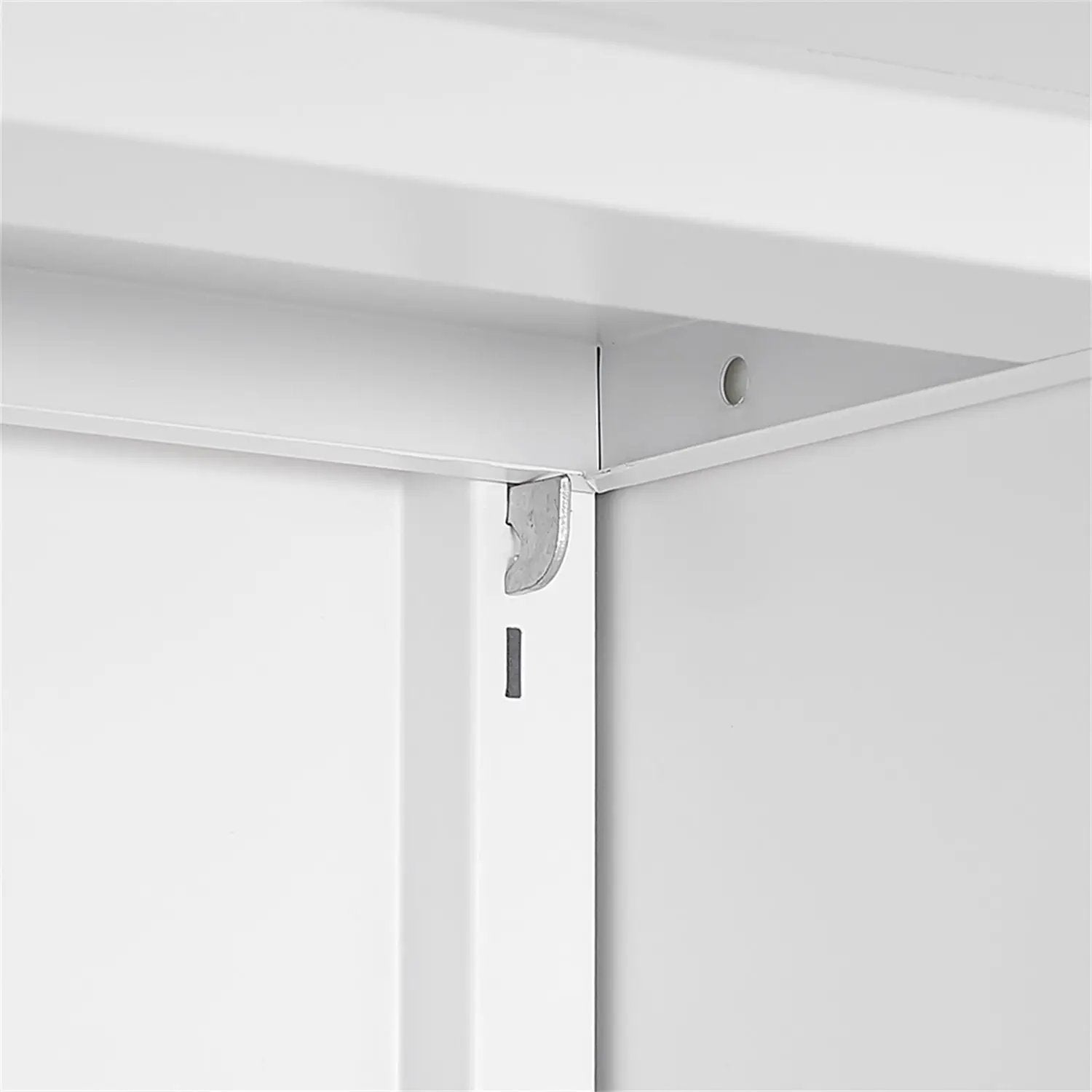 Printer stand in white steel with corner bracket and hole detail, Unique Piece Furniture on Tampa Home & Garden Store
