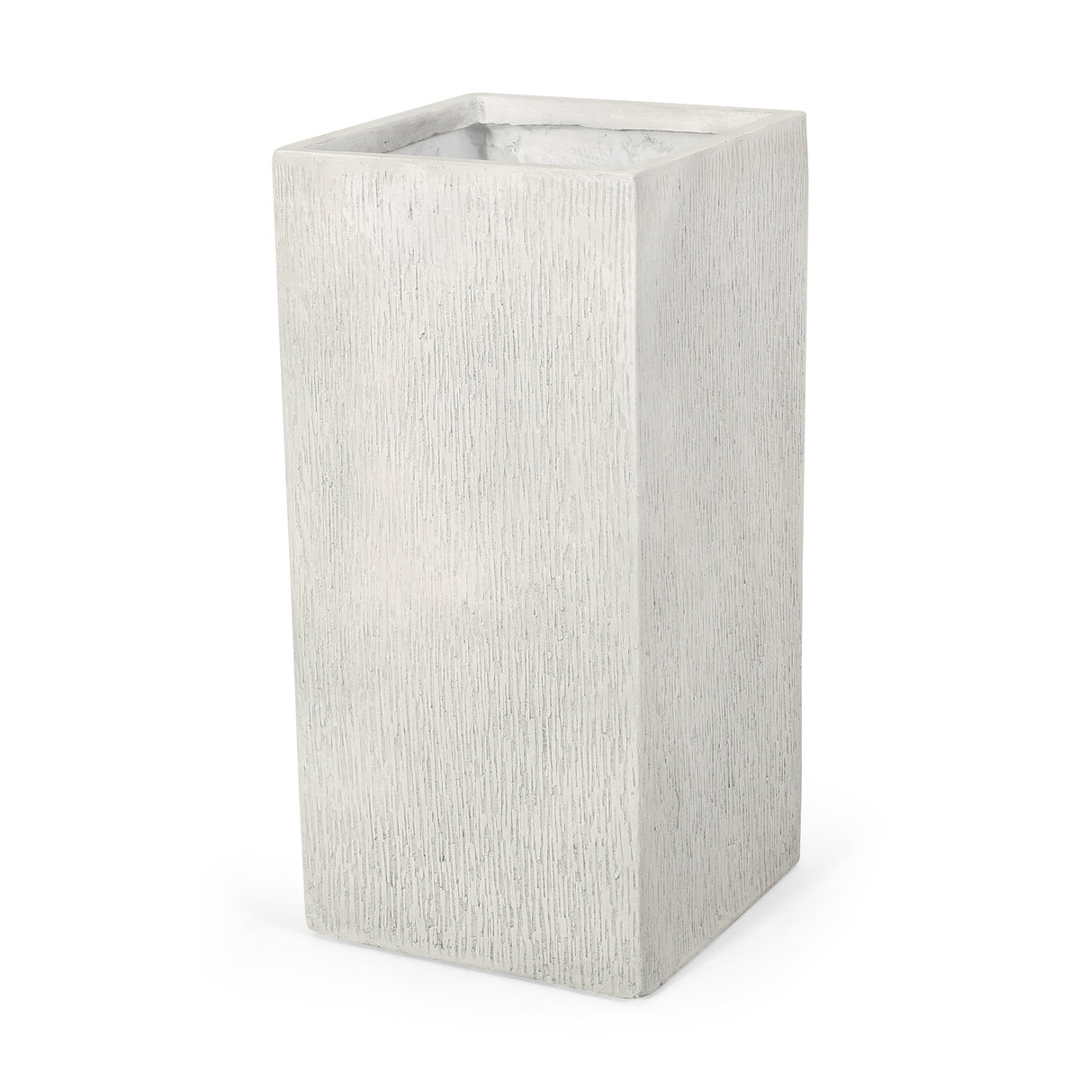MGO Planter white rectangular tall planter with vertical textured finish concrete look on Tampa Home & Garden Store