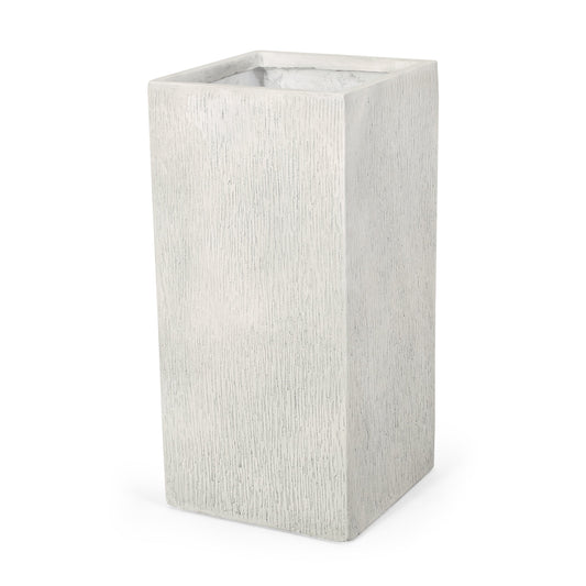 MGO Planter white rectangular tall planter with vertical textured finish concrete look on Tampa Home & Garden Store