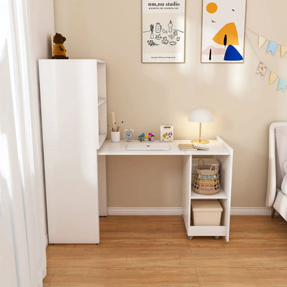 Stretchable Office Desk with Shelves and Wheels