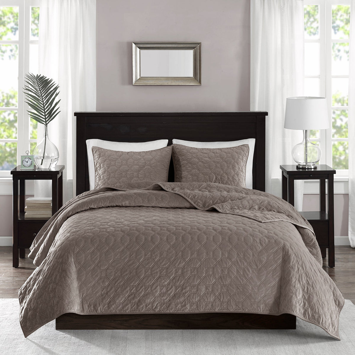 3 Piece Velvet Quilt Set Taupe Full/Queen by HouseOfZazla on Tampa Home & Garden Store