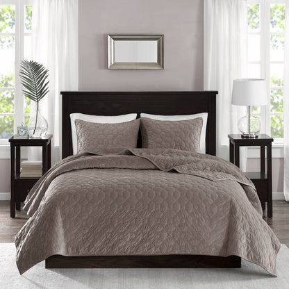 3 Piece Velvet Quilt Set Taupe Full/Queen by HouseOfZazla on Tampa Home & Garden Store