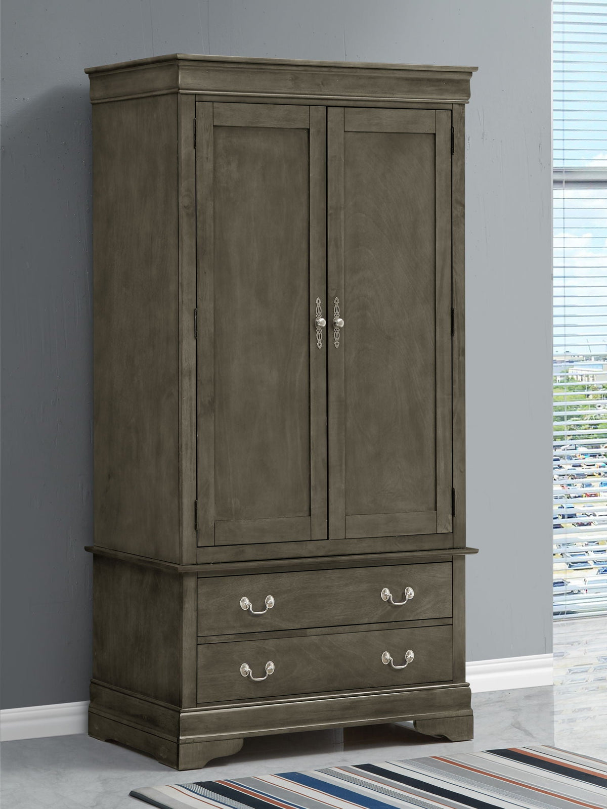 Traditional armoire in gray finish with doors and metal pulls HouseOfZazla chifforobe on Tampa Home & Garden Store