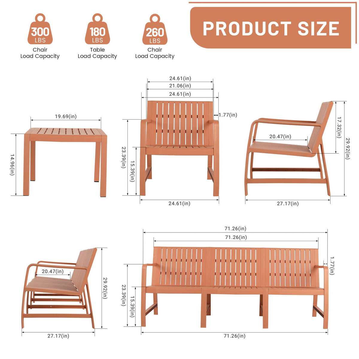 Waterproof orange 2-piece outdoor patio set by HouseOfZazla with two chairs on Tampa Home & Garden Store