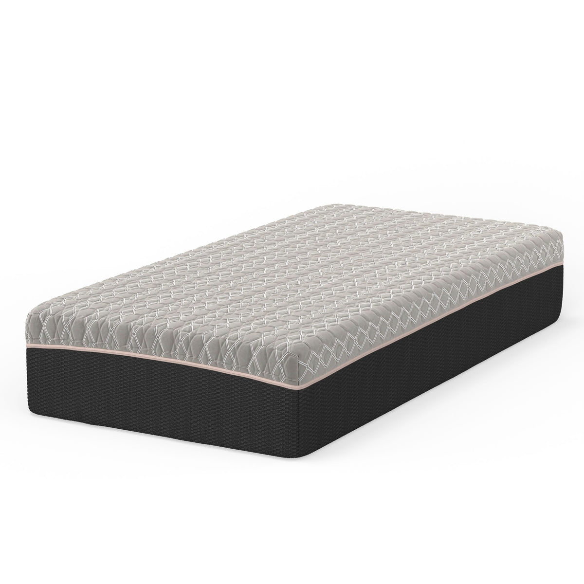 Copper Lux Hybrid 14in mattress Gray quilted cover with geometric stitching on black foundation on Tampa Home & Garden Store
