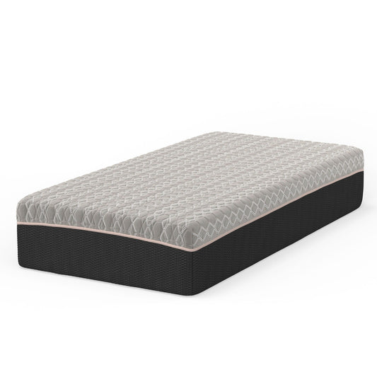 Copper Lux Hybrid 14in mattress Gray quilted cover with geometric stitching on black foundation on Tampa Home & Garden Store