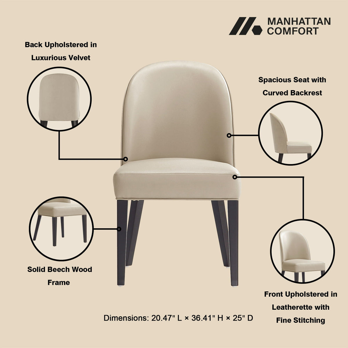 Dining chair set of 2 by HouseOfZazla with beech wood frame; velvet back, leatherette seat on Tampa Home & Garden Store