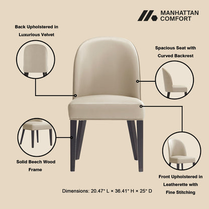 Dining chair set of 2 by HouseOfZazla with beech wood frame; velvet back, leatherette seat on Tampa Home & Garden Store