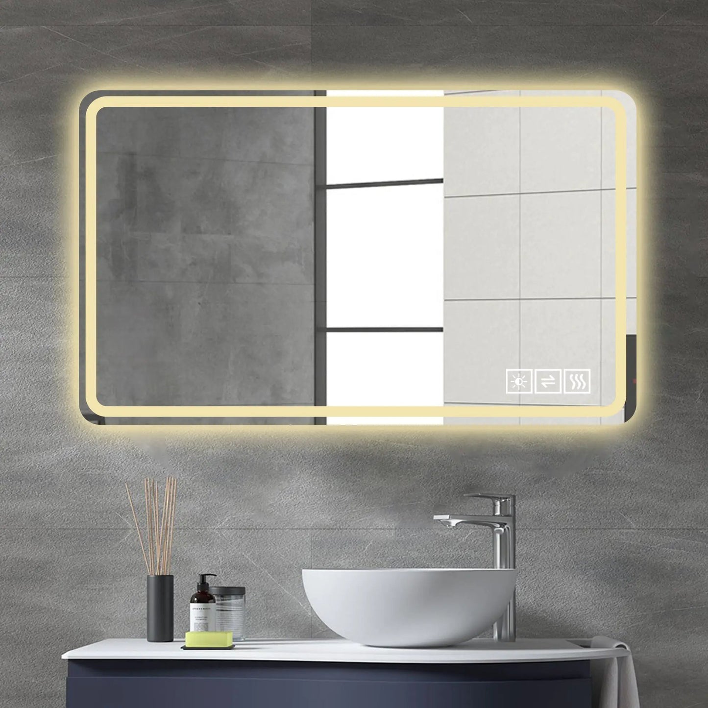 Led Mirror with Front Lights Anti Fog Silver