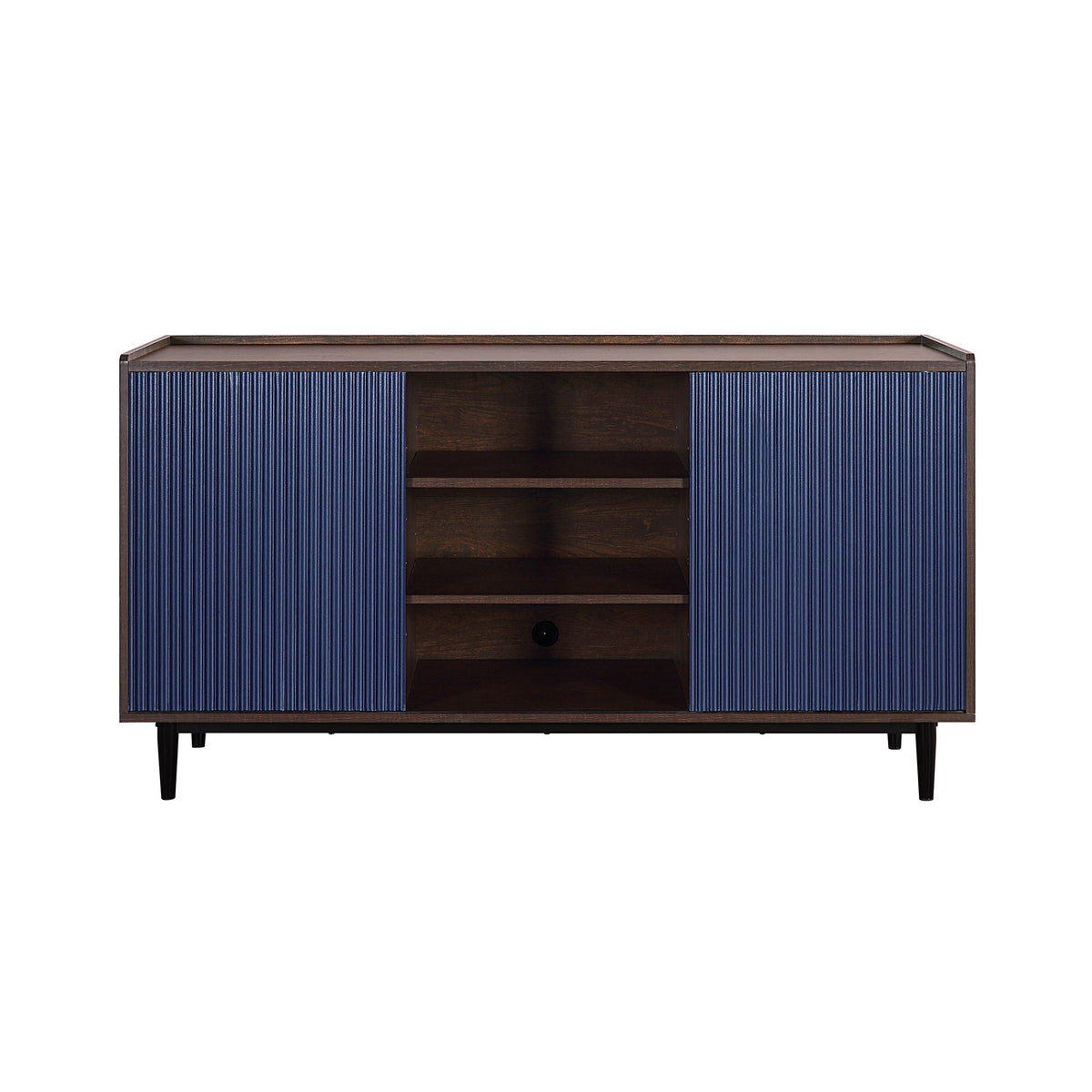 Fluted blue sideboard with adjustable interior shelves, dark wood interior, by HouseOfZazla on Tampa Home & Garden Store