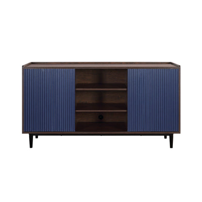 Fluted blue sideboard with adjustable interior shelves, dark wood interior, by HouseOfZazla on Tampa Home & Garden Store