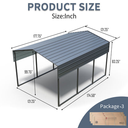 10 x 15 Ft Galvanized Steel Carport and Charcoal
