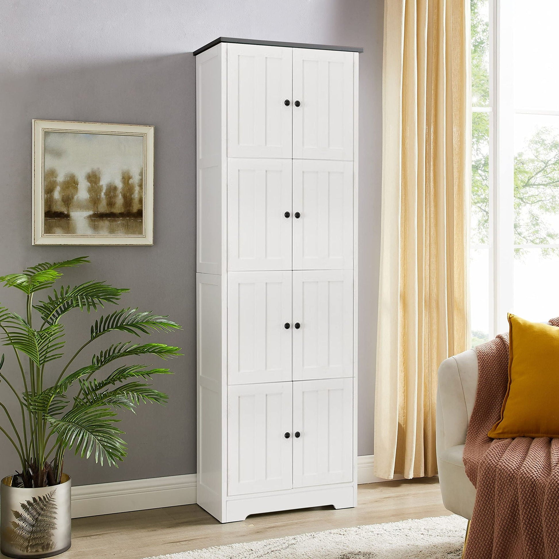 Tall white storage cabinet with 8 doors and 4 shelves, HouseOfZazla accent cabinet on Tampa Home & Garden Store