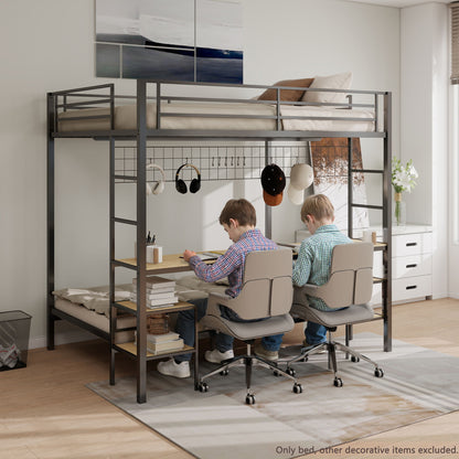 Ethan bunk bed with desk in dark gray metal; charging station and storage shelves on Tampa Home & Garden Store