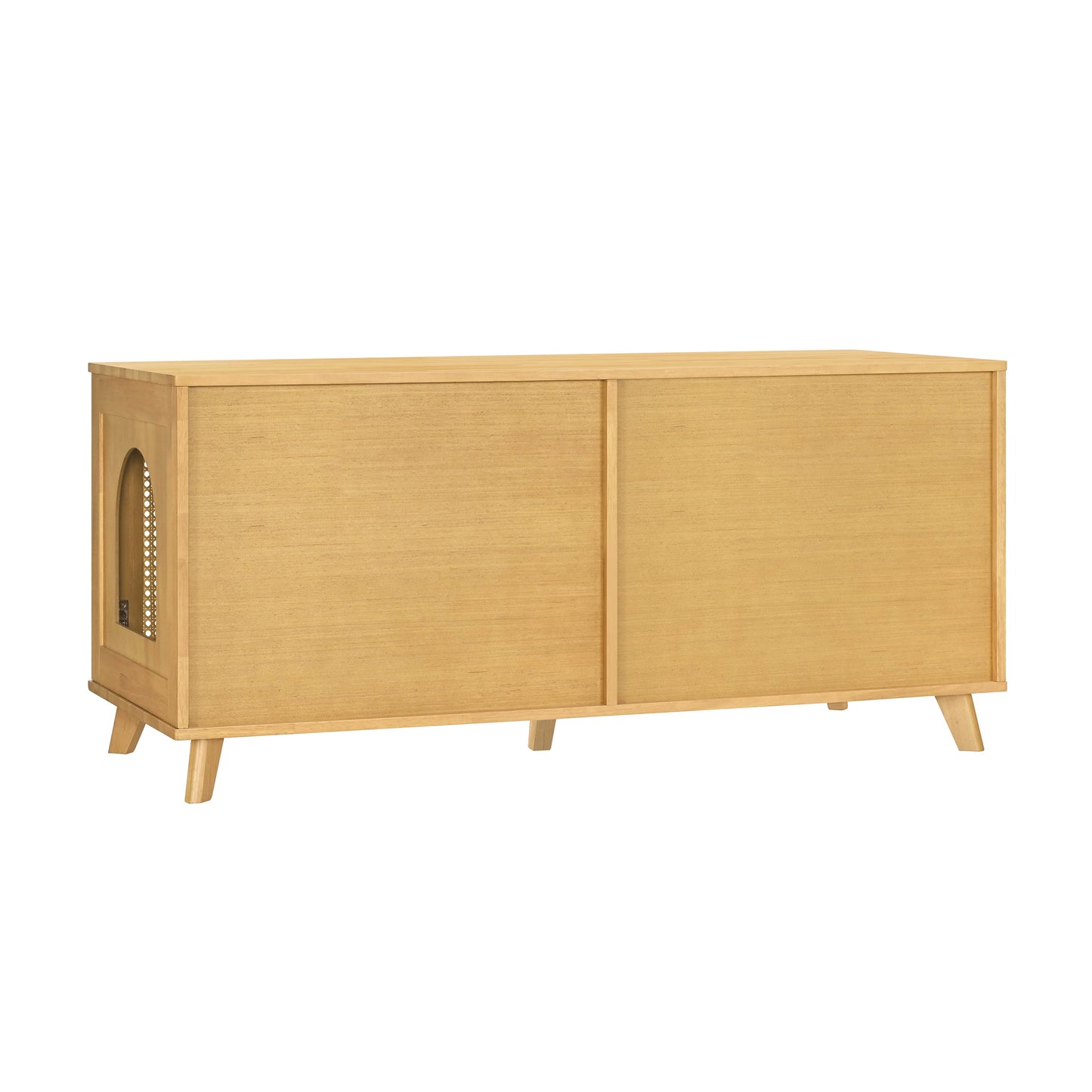 Myra Indoor Premium Rubber Wood Cat Cabinet natural wood with circular cat doorway on Tampa Home & Garden Store